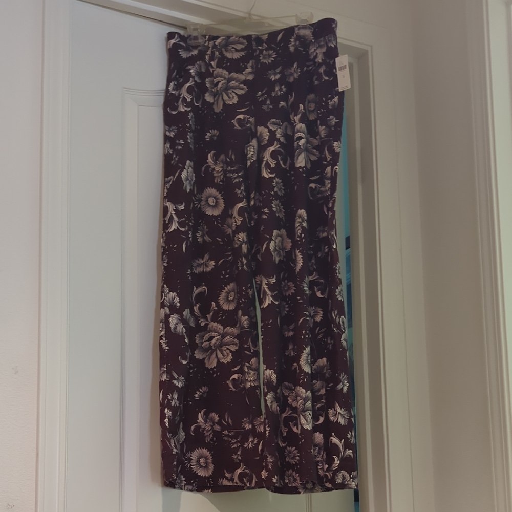 Anthropologie Burgundy Floral Wide Leg Pants - NWT